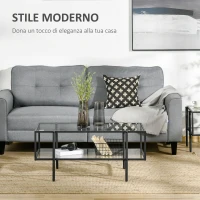 HOMCOM Tavolino da Salotto a 2 Livelli in Acciaio e Vetro Temperato per Casa e Ufficio, 100x55x45.5 cm(m-4)