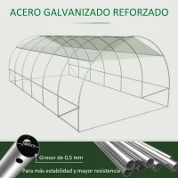 Outsunny Invernadero de Túnel 6x3x2 m Invernadero de Jardín con Puerta y 12 Ventanas Enrollables de Polietileno 140g/㎡ y Acero Galvanizado Huerto para Cultivos Plantas Flores Blanco(m-7)