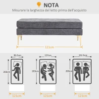 HOMCOM Panca Fondo Letto a 2 Strati in Tessuto Effetto Velluto e Acciaio, 121x50.5x46.5 cm, Grigio Scuro e Oro(m-7)