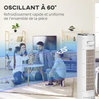 HOMCOM Rafraîchisseur d'air/ventilateur colonne/humidificateur/purificateur 4 en 1 - oscillant - timer, 3 modes, 3 vitesses - télécommande réservoir 5L avec 4 blocs réfrigérants(m-8)