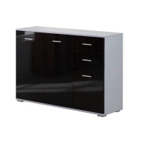 HOMCOM Armoire de rangement commode chambre/salon 2 tiroirs coulissants + 3 placards 106L x 35l x 76H cm MDF noir blanc(m-1)