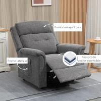 HOMCOM Fauteuil releveur électrique 2 moteurs, fauteuil de relaxation avec dossier inclinable et repose-pied, position allongée jusqu'à 180 ° - tissu polyester aspect lin gris(m-9)