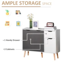 HOMCOM Sideboard Floor Standing Storage Cabinet with Drawer and Solid Wood Legs for Bedroom, Living Room, Home Office, Grey(m-5)