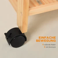 HOMCOM Küchenwagen, Küchenrollwagen, Servierwagen mit Ablage, Abnehmbares Tablett Kiefer Weiß+Natur 40 x 30 x 76 cm(m-5)