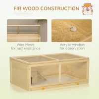 PawHut Wooden Hamster Cage with Sliding Tray, Openable Top, Hut for Syrian Hamster, Natural Wood Finish(m-7)