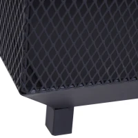 Outsunny Metal Square Fire Pit Outdoor Mesh Firepit Brazier w/ Lid, Log Grate, Poker for Backyard, Camping, Bonfire, Wood Burning Stove, 44 x 44 x 40cm, Black(m-9)