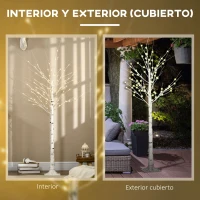 HOMCOM Árbol de Abedul Altura 180 cm con 96 Luces LED IP44 Blanco Cálido Decoración para Interiores 22x22x180 cm Blanco(m-7)