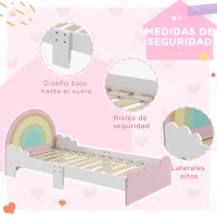 ZONEKIZ Cama Infantil de Madera 143x74x66 cm en Forma de Arcoíris Mueble de Dormitorio Moderno Carga 80 kg Rosa(m-5)