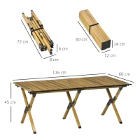 Outsunny Table de camping pique-nique jardin pliable en aluminium avec sac de transport - dim. 116L x 60l x 45H cm bois naturel(m-3)