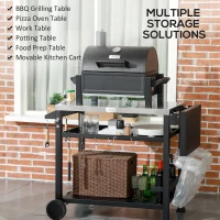 Outsunny Multi-Feature BBQ Grill Table, with Stainless Steel Top - Black(m-8)