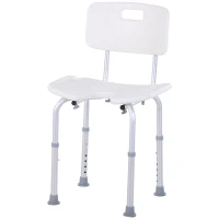 HOMCOM Taburete de Ducha Silla de Baño con Respaldo Altura Ajustable en 6 Niveles Pies Antideslizantes para Ancianos 39,5x36,5x71-83,5 cm Blanco(m-11)
