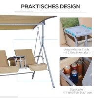 Outsunny Hollywoodschaukel Gartenschaukel Schaukel 2-Sitzer mit Sonnendach Beige 175 x 112 x 165 cm(m-5)