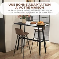 HOMCOM Table de bar rectangulaire avec cadre en acier plateau en faux marbre montage facile 118 x 58 x 98 cm noir(m-5)