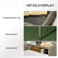 Outsunny Two-Seat Rattan Chair, with Middle Table - Grey(m-6)