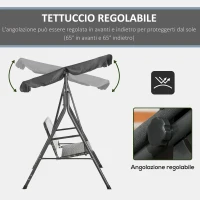 Outsunny Dondolo da Giardino 3 Posti con Tettuccio Regolabile in Rattan PE, 167x112x153cm, Grigio Scuro(m-6)