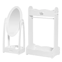 HOMCOM Kids Clothes Rail and Mirror Set 360° Rotation Free Standing Full Length Mirror and Hanging Rack with Storage Shelves Child's Dressing Mirror Garment Wardrobe White(m-11)
