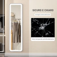 HOMCOM Specchio da Parete Touch con Illuminazione LED Regolabile, in Vetro Temperato e Metallo, 40x3x120 cm, Nero(m-8)