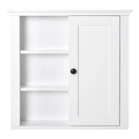HOMCOM Armadietto 3 Ripiani Anta Design Moderno Salvaspazio da Parete Bagno e Cucina Legno 53x14,5x50.5cm Bianco(m-10)