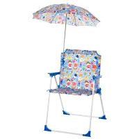 Outsunny Sedia Pieghevole per Bambini con Ombrello Parasole per Giardino Spiaggia Campeggio, 44.5x43x64.5cm(m-10)