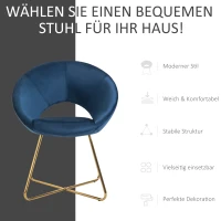 HOMCOM Esszimmerstuhl Wohnzimmerstuhl Bürostuhl Schminkstuhl modern samt blau Loungesessel mit goldenen Beinen ergonomische Sitzen bis 120kg belastbar Stahl 68 x 54 x 84 cm(m-7)