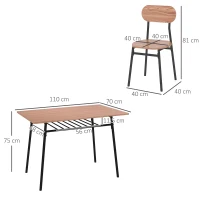 HOMCOM Essgruppe Tisch mit Stühlen Esszimmertisch, Industriedesign, 110 cm x 70 cm x 75 cm, Braun(m-3)