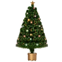 HOMCOM 3FT Prelit Artificial Christmas Tree Fiber Optic Holiday Home Xmas Indoor Decoration with Golden Stand Green(m-1)