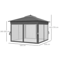 Outsunny 3.36 x 3.36m Pop Up Gazebo Party Tent with Solar-Powered LED Lights, Adjustable Event Shelter with Netting, Grey(m-4)