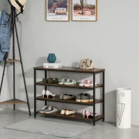 HOMCOM Scaffale Stile Industriale 4 Ripiani, Mobile Libreria per Soggiorno, Ingresso, Camera da Letto, Metallo e Legno, Marrone, 100x30x72cm(m-2)