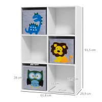 ZONEKIZ Librería para Niños de +3 Años con 6 Compartimientos y 3 Cajones de Tela no Tejida 61,8x29,9x91,5 cm Blanco y Gris(m-3)