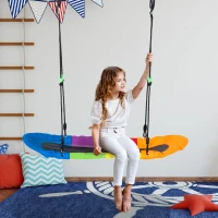 Outsunny Nestschaukel Baumschaukel Kinderschaukel Schaukelsitz für 1-2 Kinder zwischen 3-14 Jahren Outdoor 100-160 cm verstellbaren Seil belastbar bis 200 kg Oxfordstoff mehrfarbig(m-2)