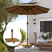 Outsunny Stojak na parasol ogrodowy z kółkami, bazą w kolorze drewna, mobilna podstawa na parasol, Metal, Beton, Jasnobrązowy(m-8)