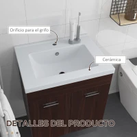 kleankin Mueble de Baño con Lavabo Cerámico Armario Bajo de Lavabo de Pared con 2 Puertas Estante Ajustable 60x45,5x60 cm Marrón(m-6)