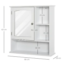 kleankin Armario de Baño con Espejo de Gran Almacenaje Armario Montado en la Pared con Estante Ajustable Interior y Estantes Abiertos 60x18x63 cm Blanco(m-3)