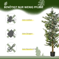 HOMCOM Künstlicher Ficus-baum groß 150 cm Kunstbaum, Kunstpflanze, Plastik Künstliche Pflanzen im Topf, Fake Plant wie echt für Wohnzimmer Schlafzimmer Büro Garten Moderne Dekoration Geschenk(m-6)