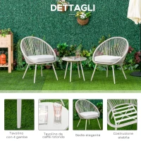 Outsunny Set da Giardino in Rattan Sintetico Stile Boho con Tavolino e 2 Sedie, Bianco Crema(m-7)