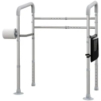 HOMCOM Free Standing Toilet Frame, Height and Width Adjustable Toilet Safety Frame with Arms, 2 Additional Suction Cups, Storage for Elderly, Disabled, Handrail Grab Bar, 136kg Weight Capacity(m-11)