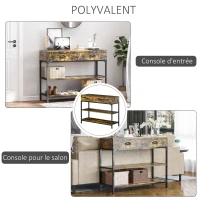 HOMCOM Table Console - Table d'entrée - Table d'appoint  Industriel 2 tiroirs 2 étagères métal Noir en Bois rustique(m-7)