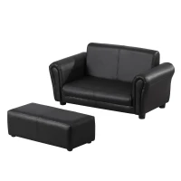 HOMCOM Kids Sofa Bed Kids Twin Sofa Toddler Chair 2 Seater Kids Twin Sofa Chair Boys Girls Couch w/ Footstool (Black)(m-11)