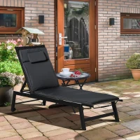 Outsunny Lot de bain de soleil et matelas d'assise - roues dossier inclinable aluminium - coussin zippé déhoussable tétière(m-2)