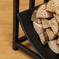 Outsunny Metal Firewood Log Holder Indoor Outdoor Firewood Rack Inner Arced Fireplace Wood Storage Shelf w/ Bear Shape Design, Rust-Resistant, Black, 42W x 33.5D x 43H cm(m-8)