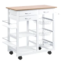 HOMCOM Chariot de service desserte de cuisine à roulettes multi-rangements 92L x 37l x 82H cm MDF imitation chêne clair pin blanc(m-1)