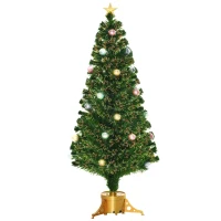 HOMCOM 5FT Prelit Artificial Christmas Tree with Fibre Optics, Baubles Decoration, Golden Pot for Holiday, Home - Green(m-1)