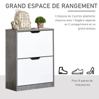 HOMCOM Meuble à chaussures meuble d'entrée placard de rangement, 2 portes abattantes, 62,5 x 26 x 81 cm, gris et blanc(m-4)