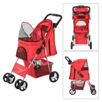 PawHut Poussette buggy pour chiens 75L x 46l x 94H cm pliable imperméable tissu 600D Oxford 4 roues rouge(m-6)