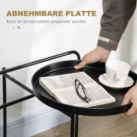 HOMCOM Beistelltisch Industrie-Design 2-in-1 Funktion inkl. Tablett Schwarz + Natur(m-5)