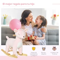 HOMCOM Caballito Balancín Forma de Ciervo para Niños de +3 Años Balancín Mecedora de Felpa con Sonidos y Base de Madera 68x35,5x64 cm Rosa(m-7)