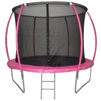 HOMCOM Cama Elástica Multifuncional Estable para Exterior e Interior Patio Gimnasio Trampolín Grande con Red Seguridad y Escalera Carga 100kg para Adultos y Niños Φ244x205 cm Rosa(m-1)