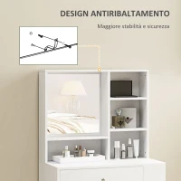 HOMCOM Set Toeletta da Trucco con Tavolino e Sgabello, Specchio e Ripiani in Legno, Bianco(m-7)
