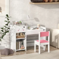 AIYAPLAY Rabbit-Themed Kids Desk and Chair Set with Bookcase, Drawers, Shelves, for Ages 3-6 Years, Whtie/Pink(m-10)