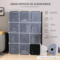 HOMCOM Armario Modular Plástico Estantería 12 Cubos con Puertas para Almacenamiento de Ropa Armario Ropero Organizador para Almacenamiento Juguetes y Libros Montaje en Bricolaje(m-4)